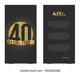 40th anniversary card with gold elements. Vector illustration.