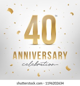 40th anniversary celebration golden template. Shiny gold numbers with confetti around. Vector illustration.