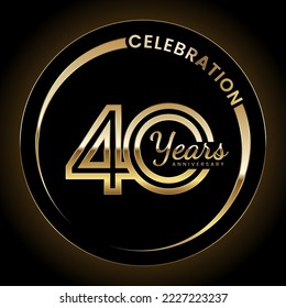 40th Anniversary Celebration. Anniversary logo design with double line style and gold color ring for celebration event, wedding, invitation, greeting card. Vector illustration