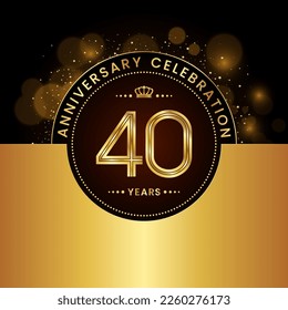 40th Anniversary Celebration. logo design with golden numbers and text for birthday celebration event, invitation, wedding, greeting card, banner, poster, flyer, brochure. Logo Vector Template