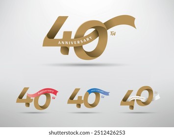 Logotipo de celebración del 40 aniversario con número alternativo y diseño de cinta