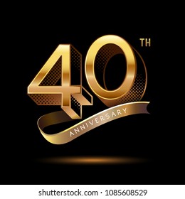 40th Anniversary celebration logotype colored with shiny gold, using ribbon and isolated on black background