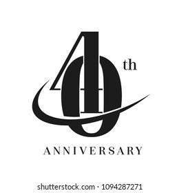 40th Anniversary Celebration simple monogram Design. pictogram vector icon, simple years birthday logo label, black and white stamp isolated