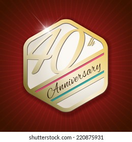 40th Anniversary - Classy and Modern golden emblem / Seal / Badge - vector illustration on read rays background