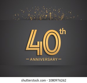 40th anniversary design for company celebration event with golden multiple line and confetti isolated on dark background 