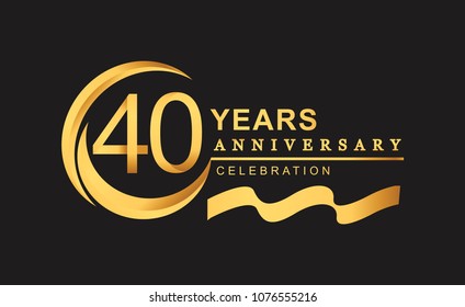 40th anniversary design logotype golden color with ring and gold ribbon for anniversary celebration
