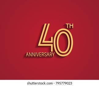 40th anniversary design logotype with line style golden color for celebration event isolated on red background