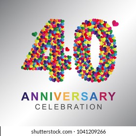 40th anniversary design logotype paper hearts multi-color for celebration