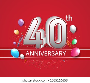 40th anniversary design red background with balloons and confetti for company celebration event 