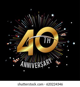 40th Anniversary fireworks and celebration background - stock vector