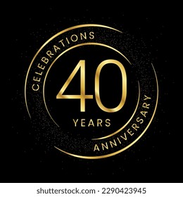 40th anniversary, golden anniversary with a circle, line, and glitter on a black background.