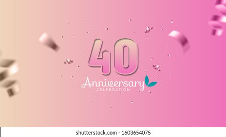 40th anniversary. Gradient pink and yellow Numbers with sparkling confetti. Modern elegant gradient background design vector EPS 10. For wedding party or company event decoration.