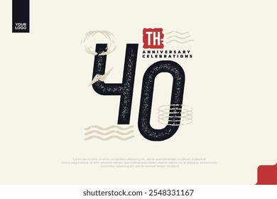 40th anniversary with grunge texture and abstract geometric shapes