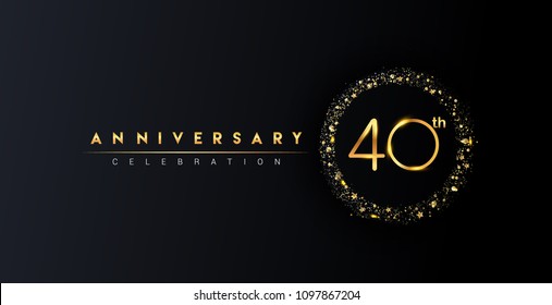 40th anniversary logo with confetti and golden glitter ring isolated on black background, vector design for greeting card and invitation card.