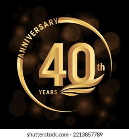 40th Anniversary Logo, Logo design with gold color wings for poster, banner, brochure, magazine, web, booklet, invitation or greeting card. Vector illustration