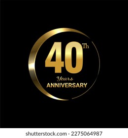 40th Anniversary logo design with golden number and text for anniversary celebration event, invitation, wedding, greeting card, banner, poster, flyer, brochure, book cover. Logo Vector Template.