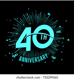 40th anniversary logo with firework background. glow in the dark design concept