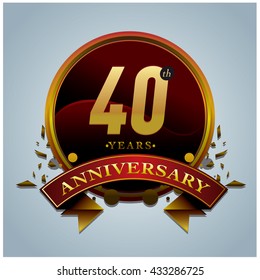40th anniversary logo with gold circle badge. Anniversary signs illustration. Gold colors anniversary logo with circle ring