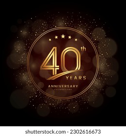 40th anniversary logo with gold double line style decorated with glitter and confetti Vector EPS 10