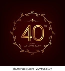 40th anniversary logo with golden number for celebration event, invitation, wedding, greeting card, banner, poster, flyer, book cover. Vector design