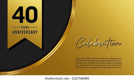 40th anniversary logo with golden ribbon for booklets, leaflets, magazines, brochure posters, banners, web, invitations or greeting cards. Vector illustration.