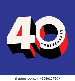 Logotipo do 40o aniversário com efeito de texto 3d moderno isolado no fundo rosa. 40 anos de aniversário de casamento cartão de saudação, cartaz, banner, design de modelo. 40 anos de idade de aniversário jubileu.