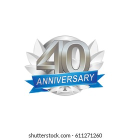 40th Anniversary Logo With Silver Wreath, Silver Number, Blue Ribbon