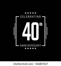 40th anniversary logo, vector celebration design with rectangle on black background.