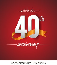 40th anniversary logotype with golden ribbon isolated on red elegance background, vector design for birthday celebration, greeting card and invitation card.