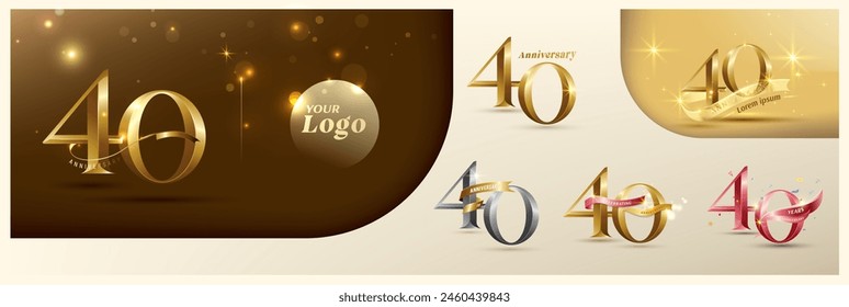 40th anniversary logotype modern gold number with shiny ribbon. alternative logo number Golden anniversary celebration