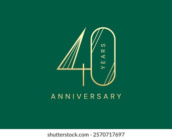 40th Anniversary luxury gold celebration with minimalist slim numbers logo typography vector design concept. Forty years anniversary gold logo template for celebration event, invitation, card, web.