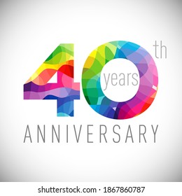 40th anniversary numbers. 40 years old logotype. Bright congrats. Isolated abstract graphic design template. Creative 4, 0 sign. 3D digits. Congratulation concept