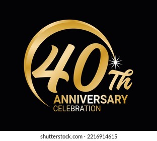 40th Anniversary ordinal number Counting vector art illustration in stunning font on gold color on black background