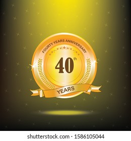 40th anniversary ribbon logo with golden circle and graphic elements - Illustration