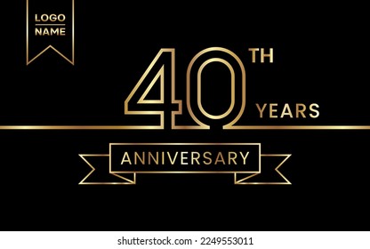 40th Anniversary template design with gold color for celebration event, invitation, banner, poster, flyer, greeting card. Line Art Design, Vector Template