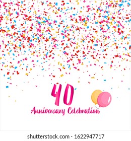 40th anniversary vector background, white background with three colors ornament and pink font, editable vector eps 10