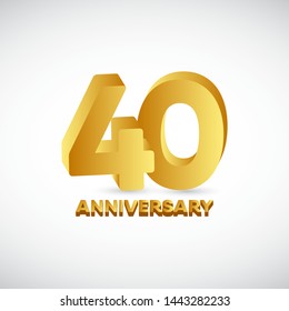 40th anniversary vector template. Gold 3d design concept. Design for celebration, greeting cards or print.
