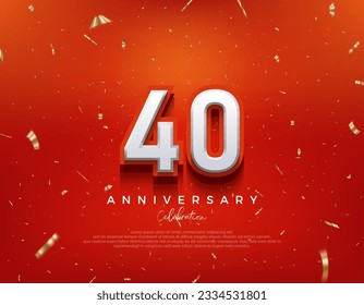 40th Anniversary. with white 3d numbers on fancy red background. Premium vector background for greeting and celebration.