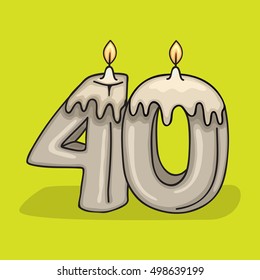 40th  Birthday Candle Number .Vector design template elements for your birthday celebration. 