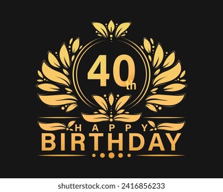 40th Birthday Golden color Design. Luxurious greeting Birthday celebration background .