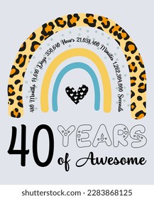 40th Birthday T-Shirt, 40 Years Of Awesome, Typography Design, Milestone Birthday Gift