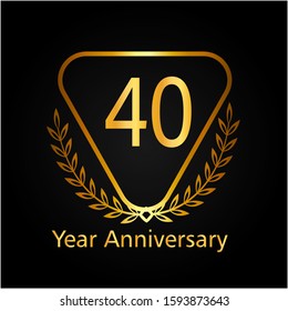 40th gold anniversary celebration logo with golden color and laurel wreath vector design
