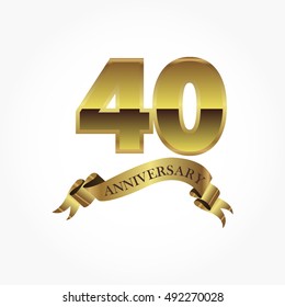40th golden anniversary logo vector with gold ribbon below
