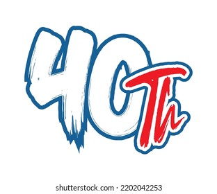 40th Ordinal Number counting vector art illustration with stunning font on red trim blue on white background