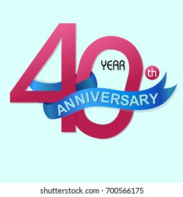 40th Year Anniversary Celebration with blue ribbon Design, Number vector template