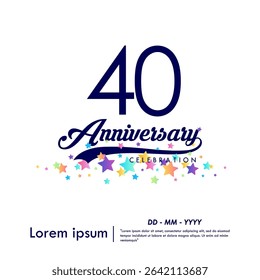 40th year anniversary celebration emblem. congratulations anniversary logo isolated with ribbon and colorful stars on white background. vector illustration template design for web banner