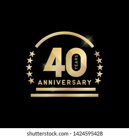 40th year anniversary golden emblem. Vector icon
