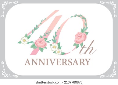 40th year anniversary template. Flolal font. Vector illustration.