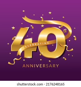 40th year anniversary vector banner template.birthday celebration banner with confetti.