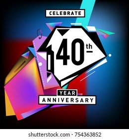 40th years anniversary card with colorful background. Forty years birthday logo on geometric colorful background.